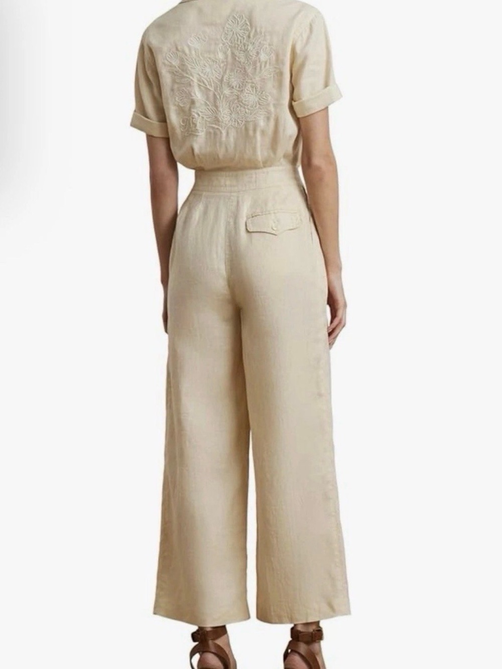 NWT The Lauren Ralph Lauren Floral Embroidered Linen Utility Jumpsuit